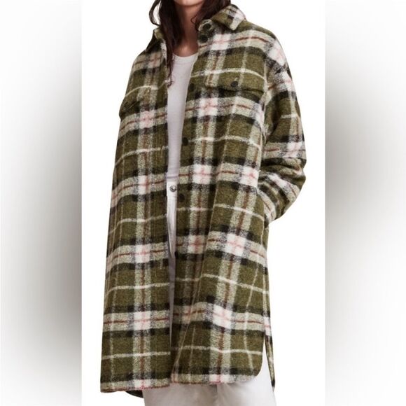 AllSaints Tia Wool Coat Green Check Plaid Shirt Jacket - Picture 7 of 15